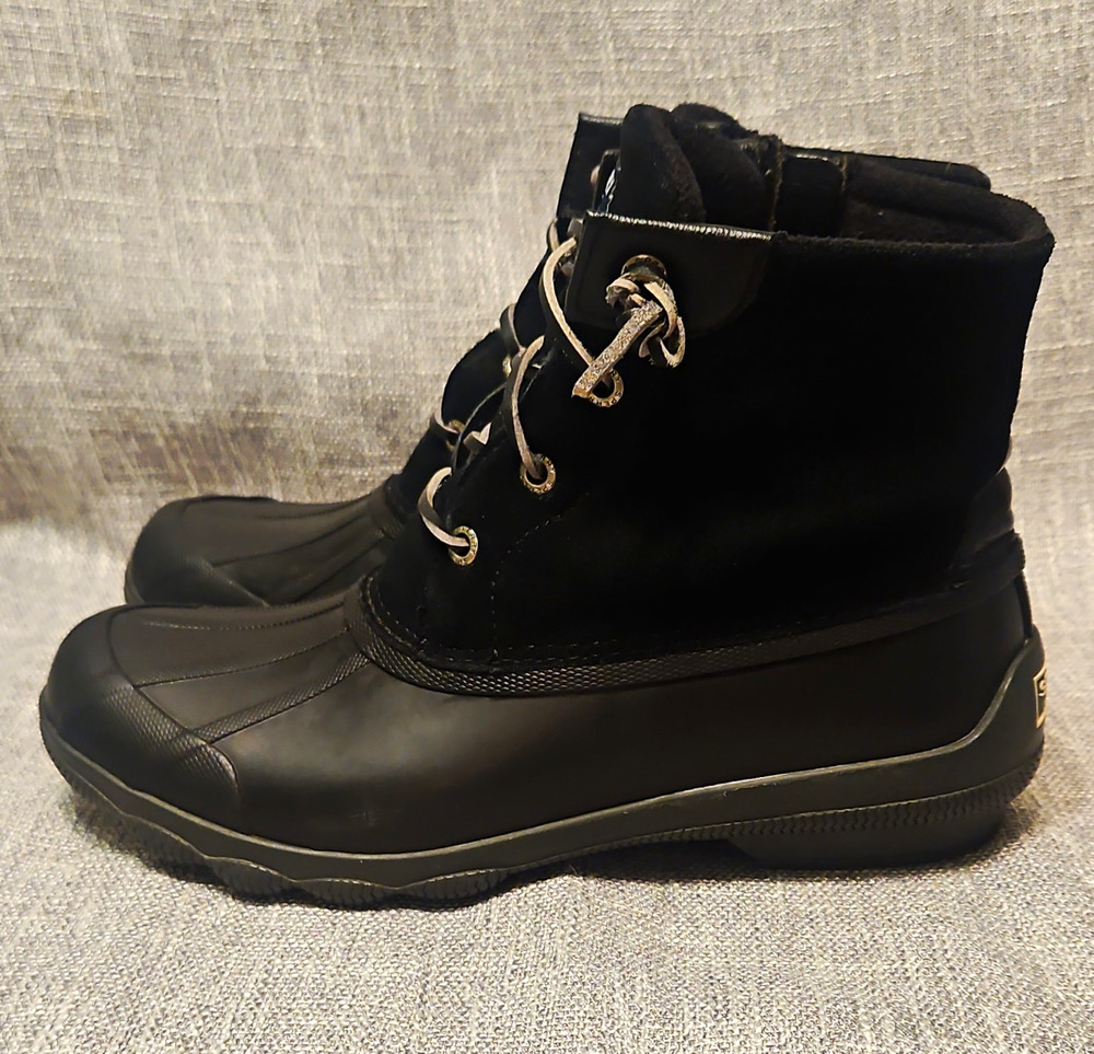 Sperry Maritime Repel Black Suede Duck Boots Womens Size 7 Waterproof Rain Shoes